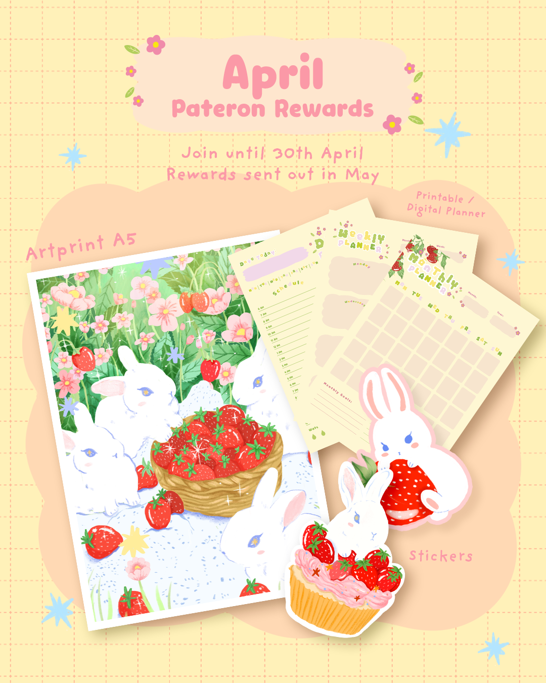 April 2025 Patreon Rewards – Rabbits with the Strawberries (Easter Collection)