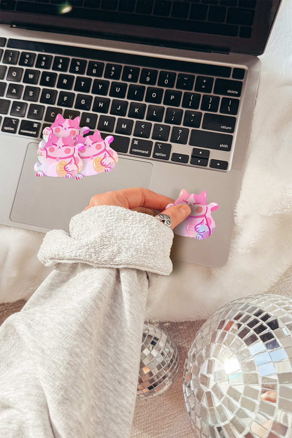 Pink Lucky Cat  (Maneki-neko) Holographic Sticker