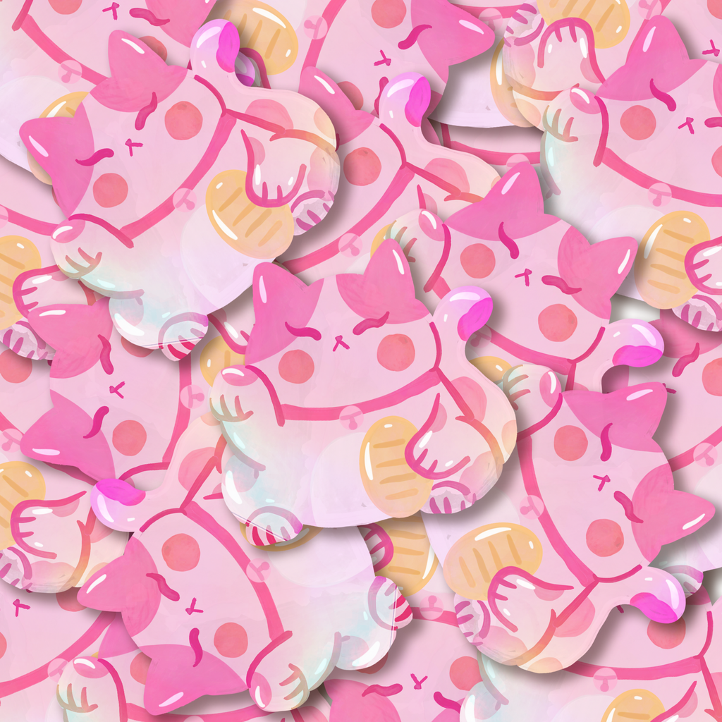 Pink Lucky Cat  (Maneki-neko) Holographic Sticker