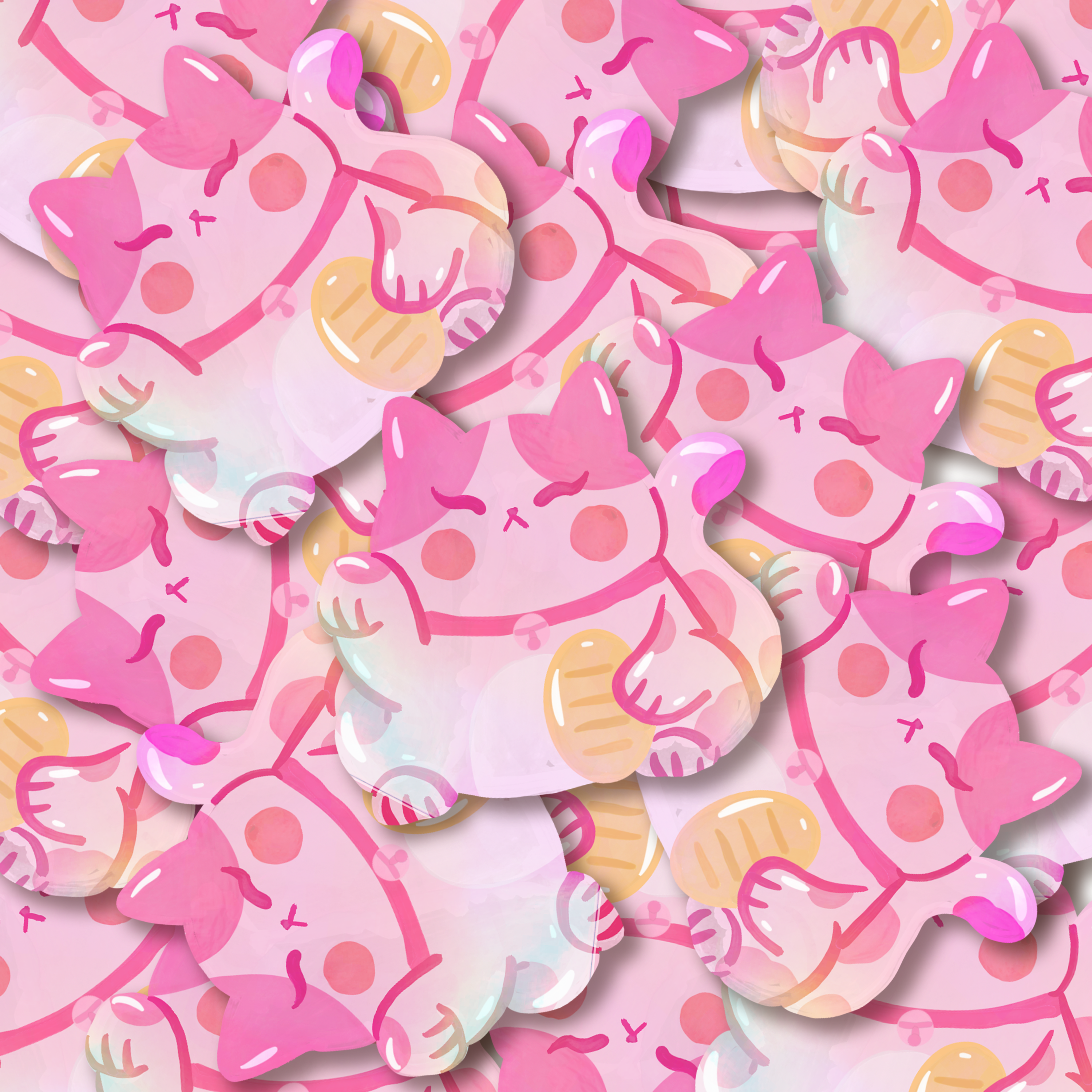 Pink Lucky Cat  (Maneki-neko) Holographic Sticker