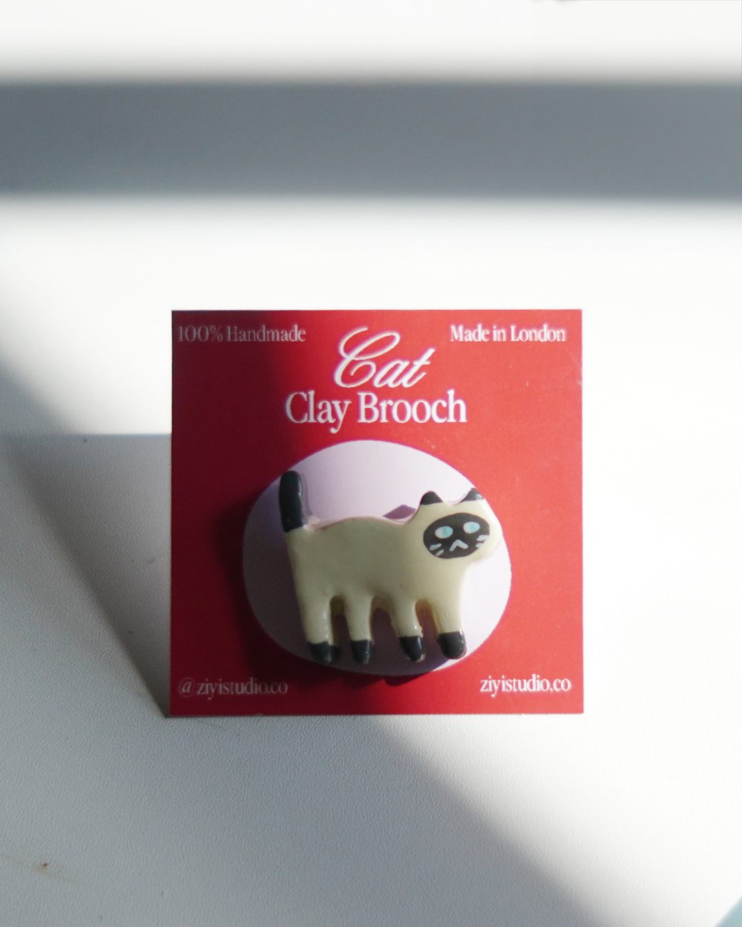 Handmade Cat Clay Brooch