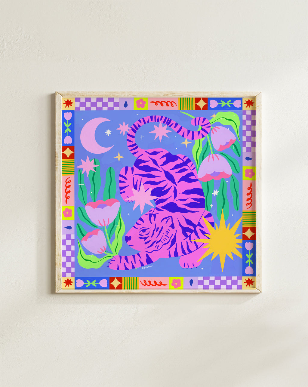Starry Night & Pink Tiger Art Print