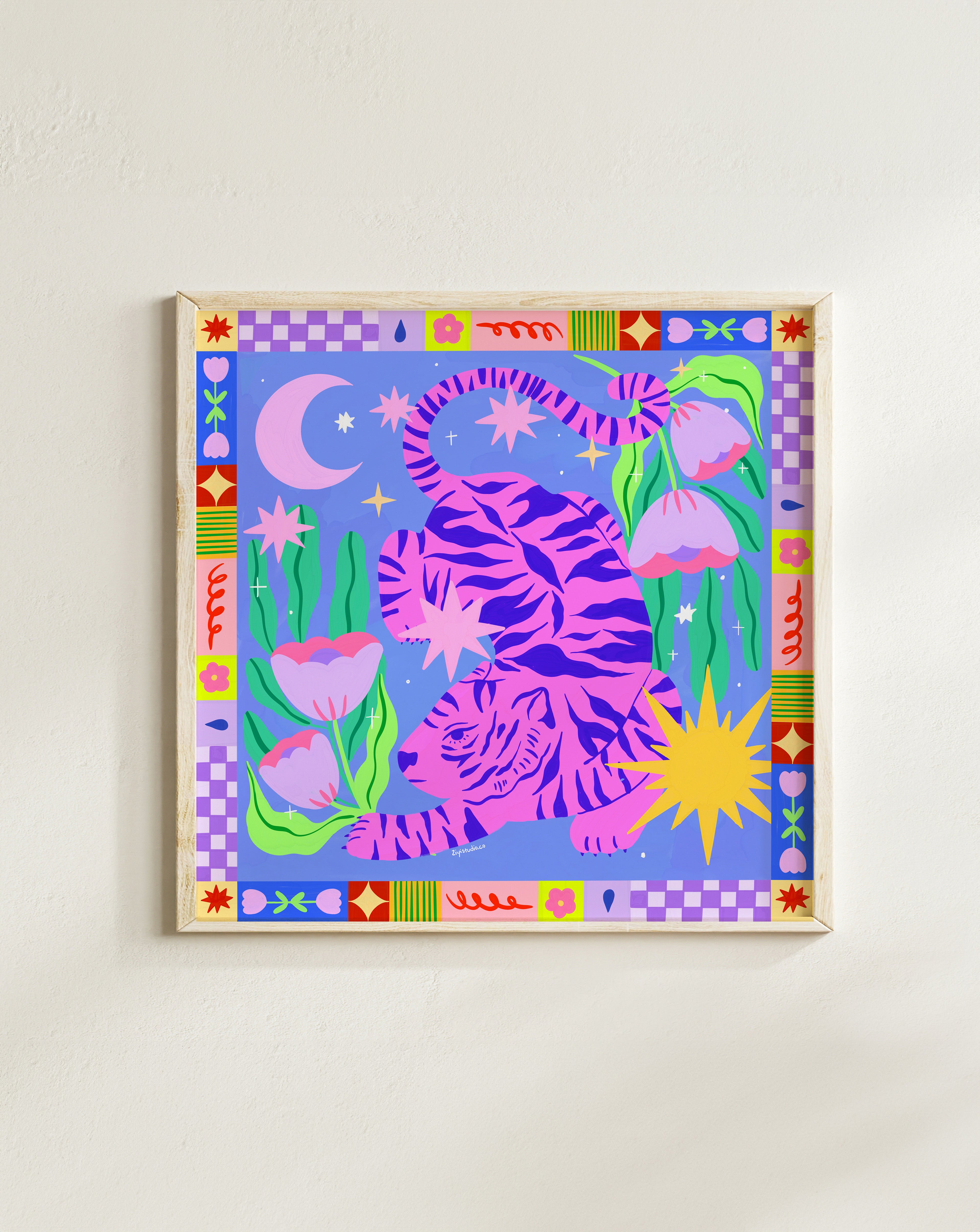 Starry Night & Pink Tiger Art Print