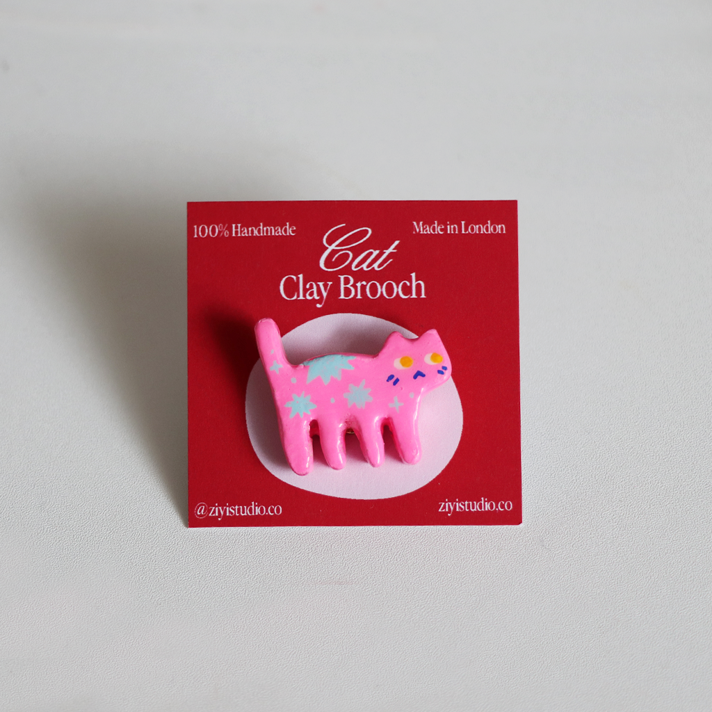 Handmade Cat Clay Brooch