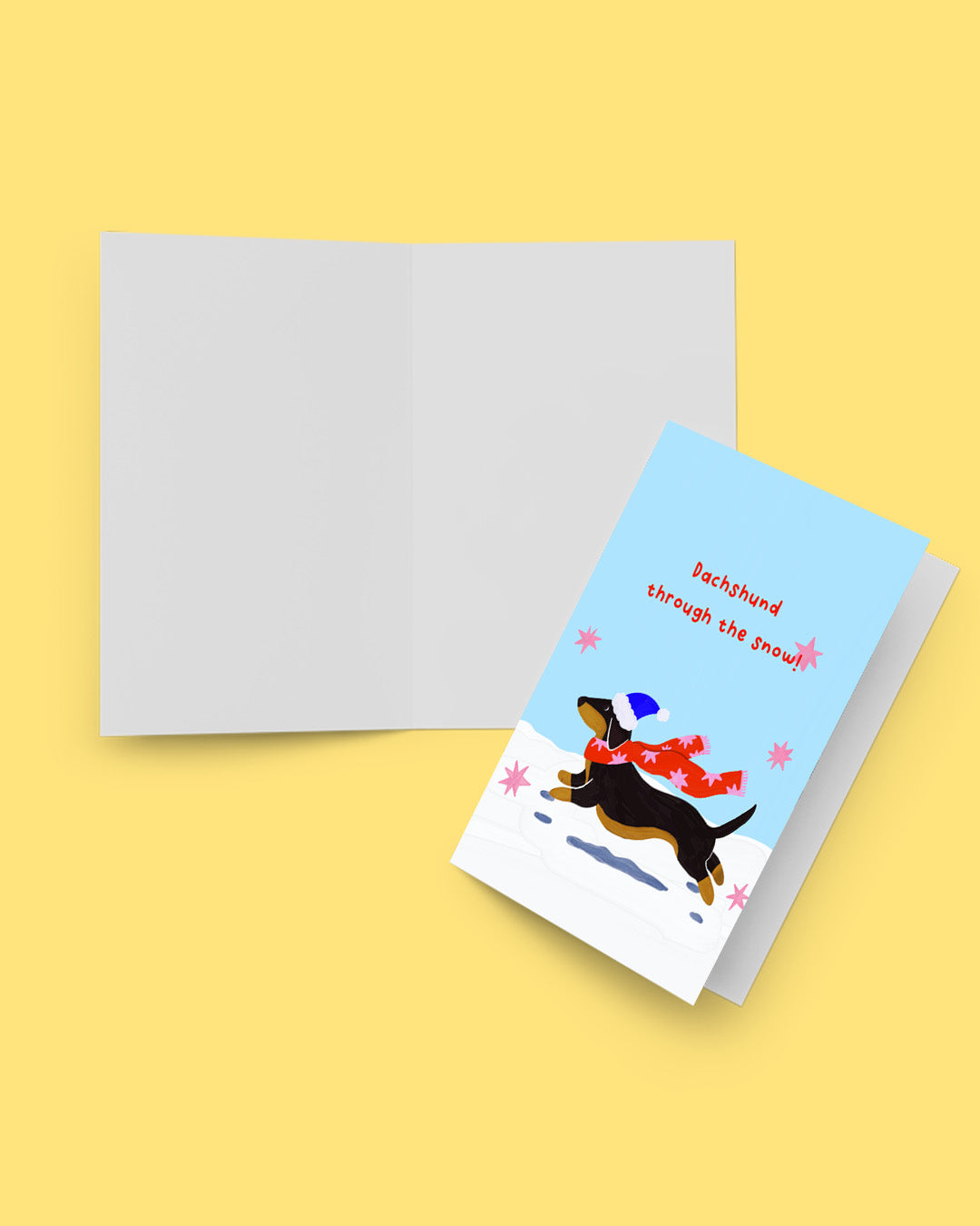 Dachshund Through the Snow card open showing blank white inside pages