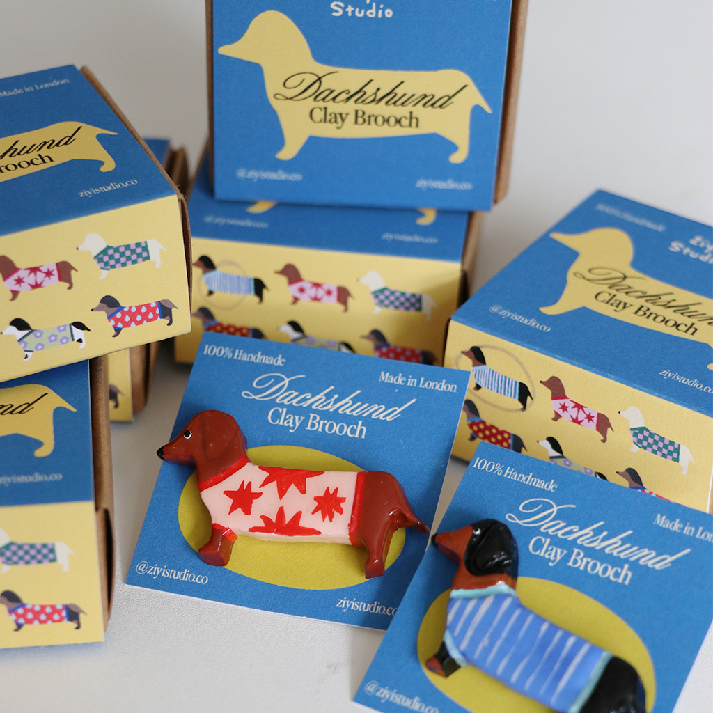 Handmade Dachshund Clay Brooch