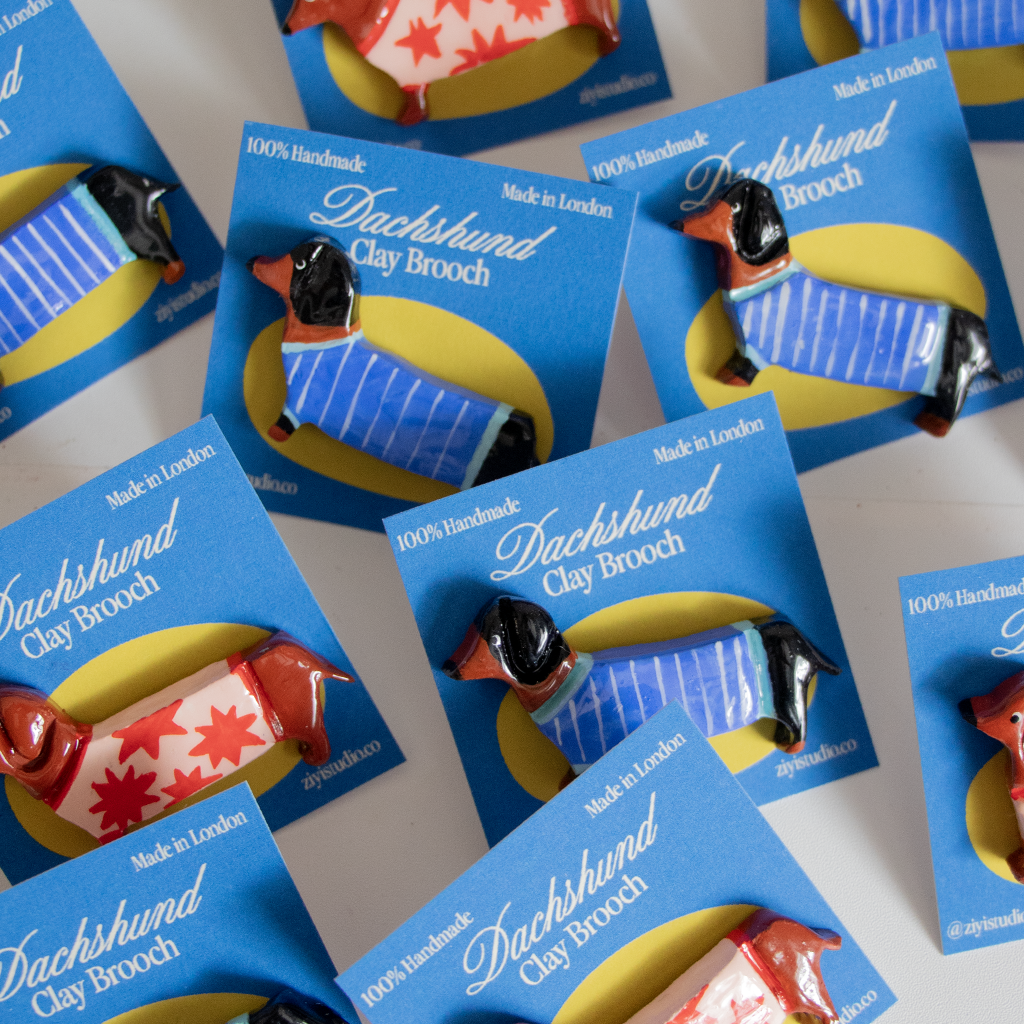 Handmade Dachshund Clay Brooch