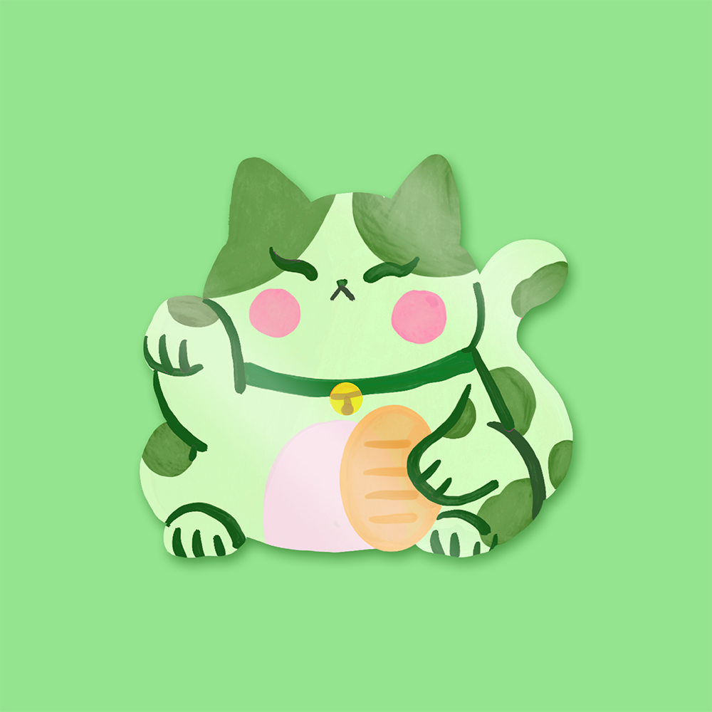 Green Lucky Cat (Maneki-neko) Sticker