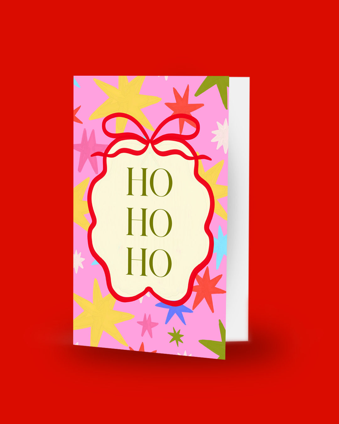 Ho Ho Ho card open showing blank white inside pages