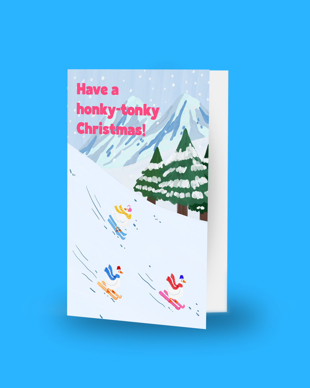 Honky Tonky Christmas card open showing blank white inside pages