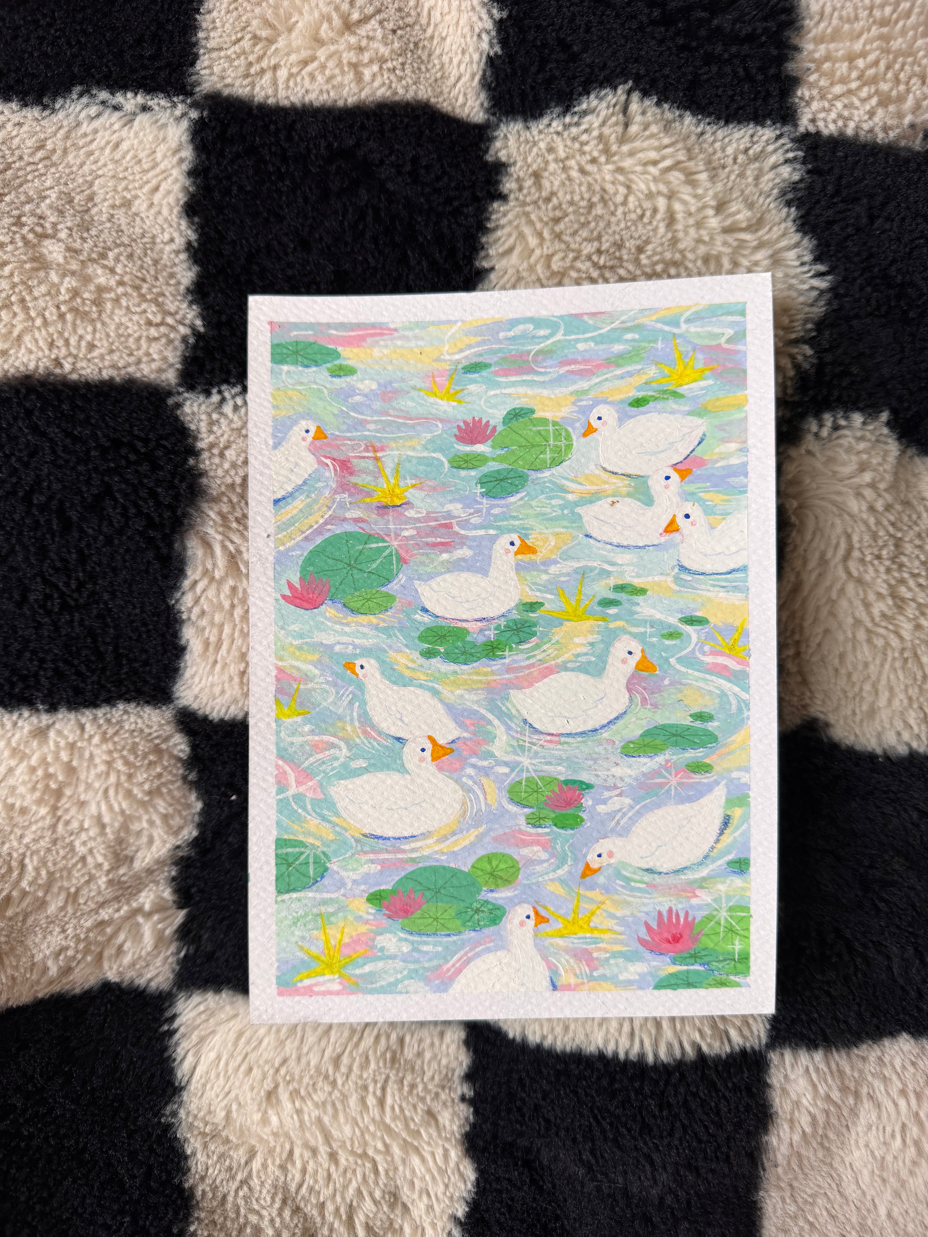 Ducks & Lily Pads - Original Acrylic Gouache Painting
