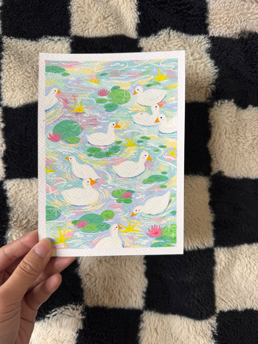 Ducks & Lily Pads - Original Acrylic Gouache Painting