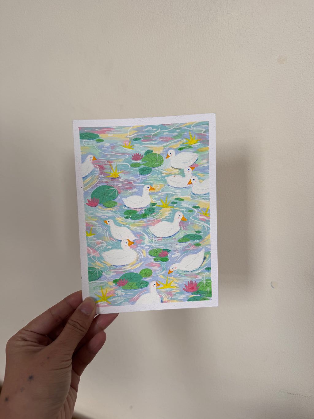 Ducks & Lily Pads - Original Acrylic Gouache Painting