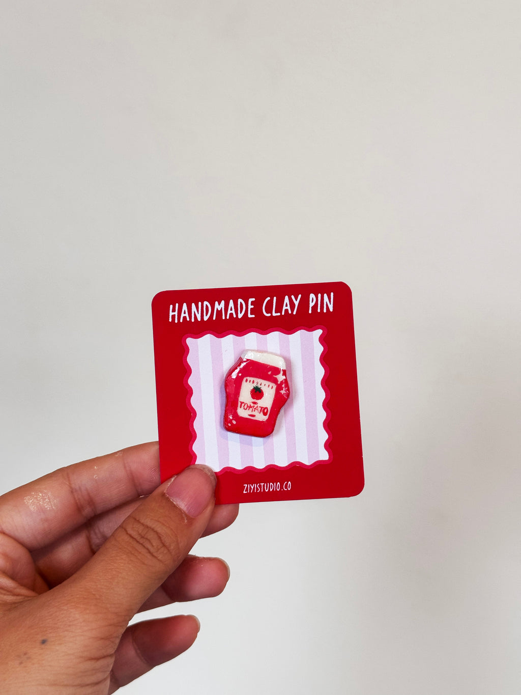 手作番茄醬別針 - 原創石土胸針