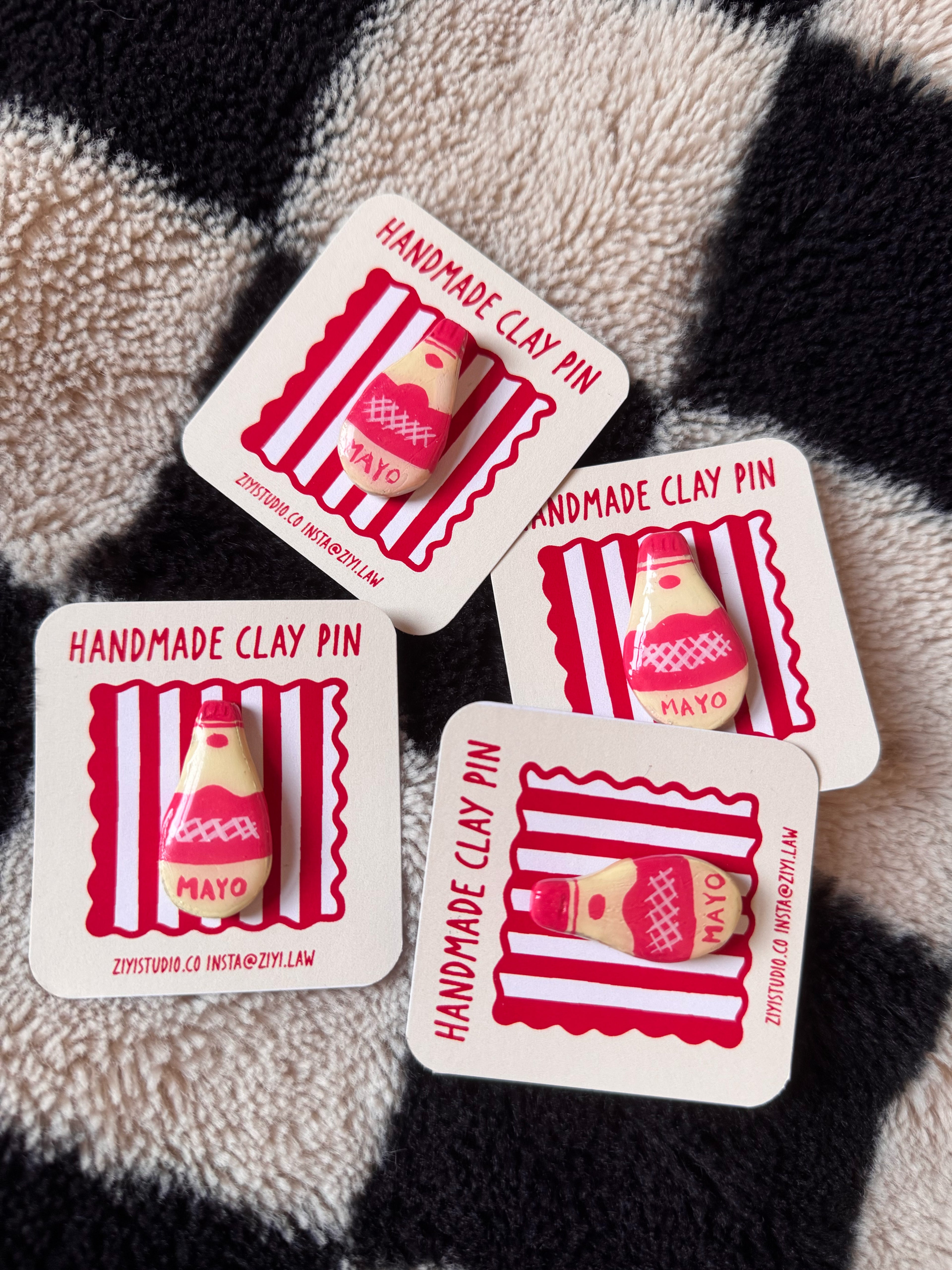 Handmade Mayo Pin - Original Stone Clay Brooch