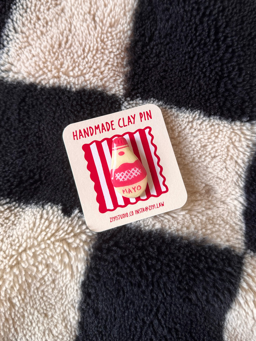 Handmade Mayo Pin - Original Stone Clay Brooch