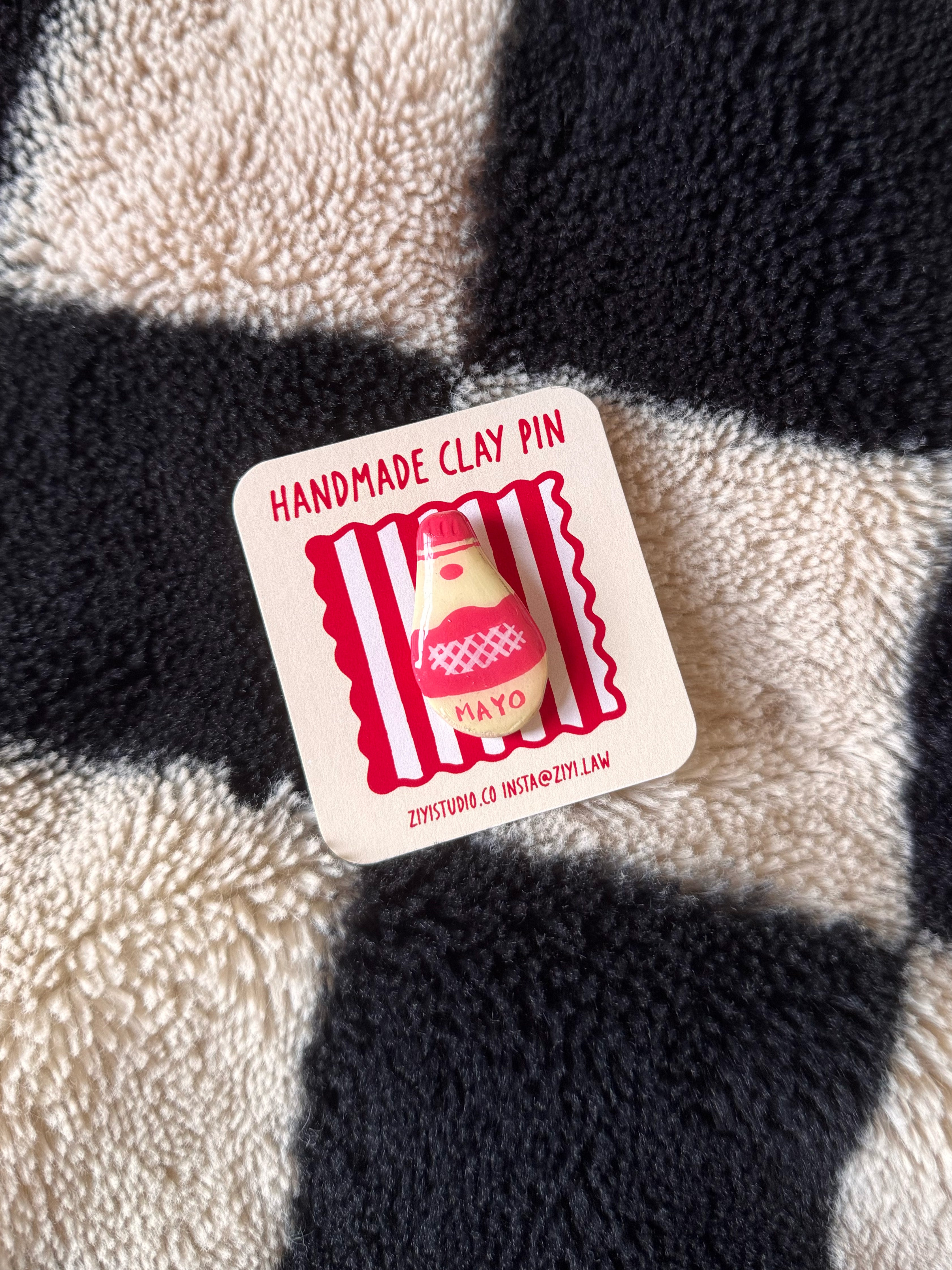Handmade Mayo Pin - Original Stone Clay Brooch