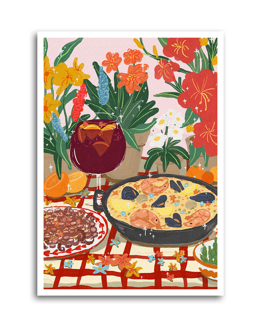 Paella, Octopus & Sangria - Cozy Spanish Food Art Print