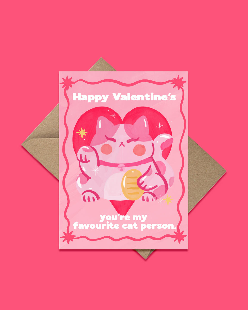 Pink Lucky Cat Greeting Card
