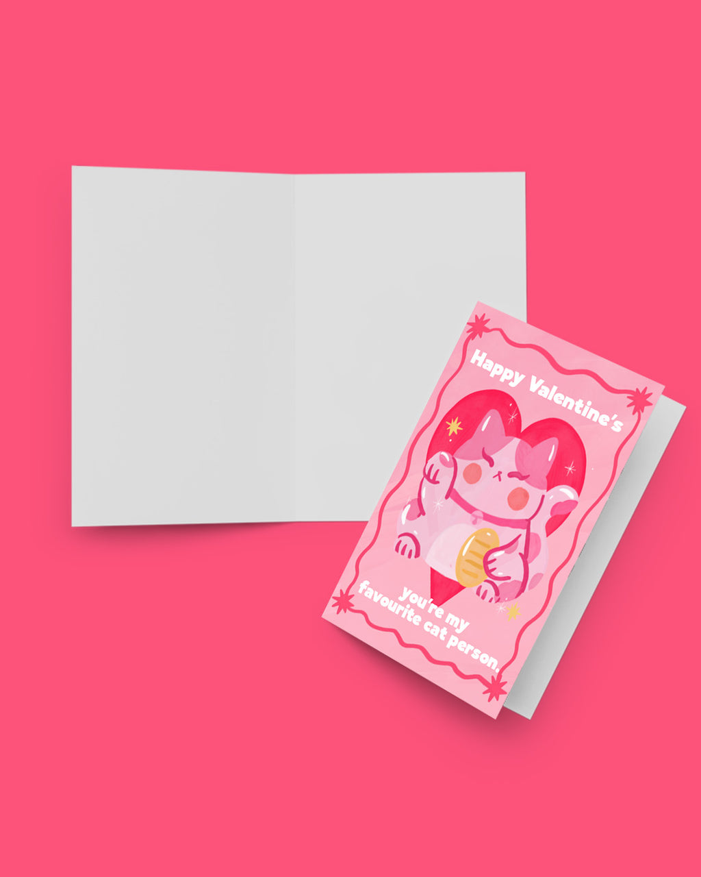Pink Lucky Cat Greeting Card