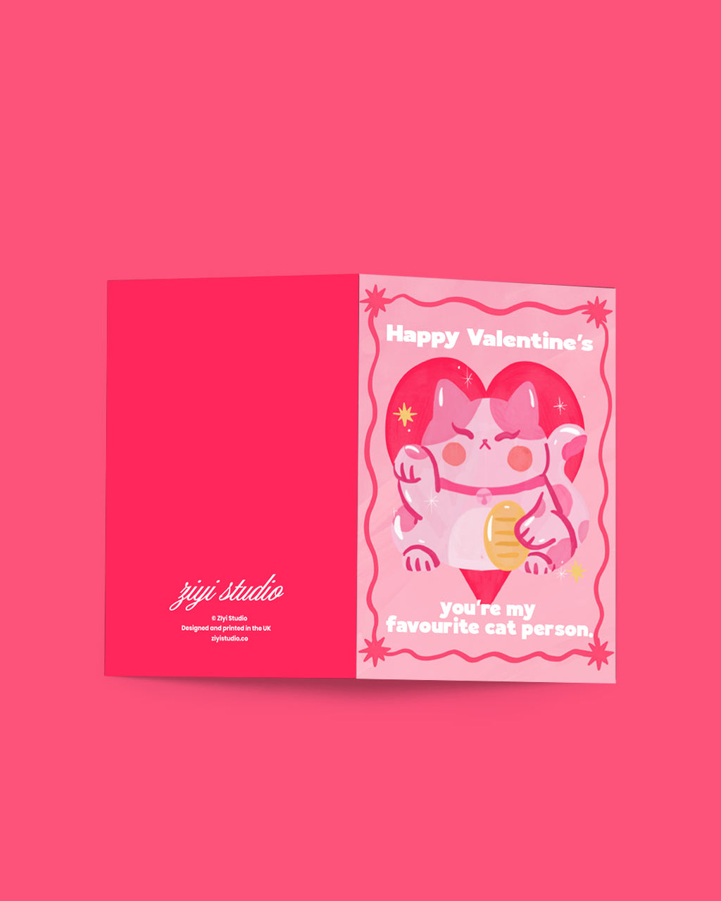 Pink Lucky Cat Greeting Card