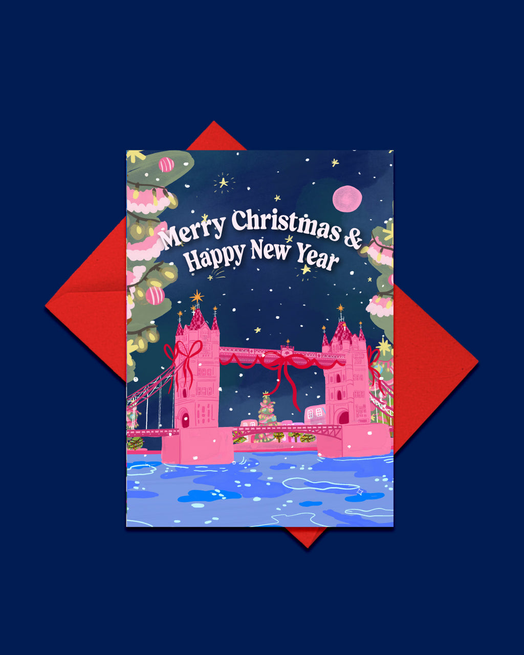 Pink Tower Bridge London Christmas Card