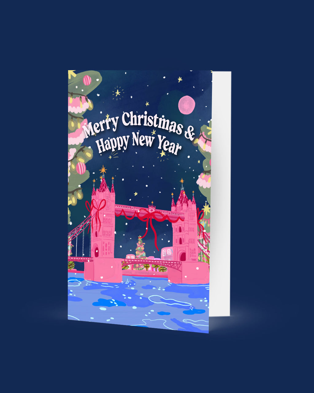 Pink Tower Bridge London Christmas Card
