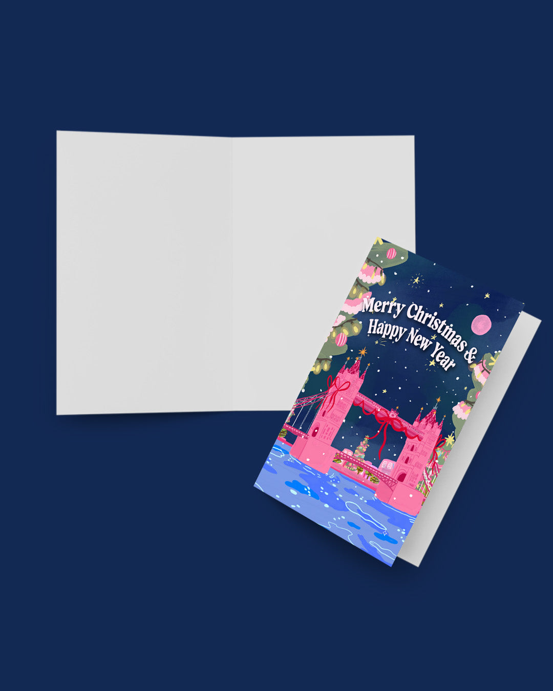 Pink Tower Bridge London Christmas Card