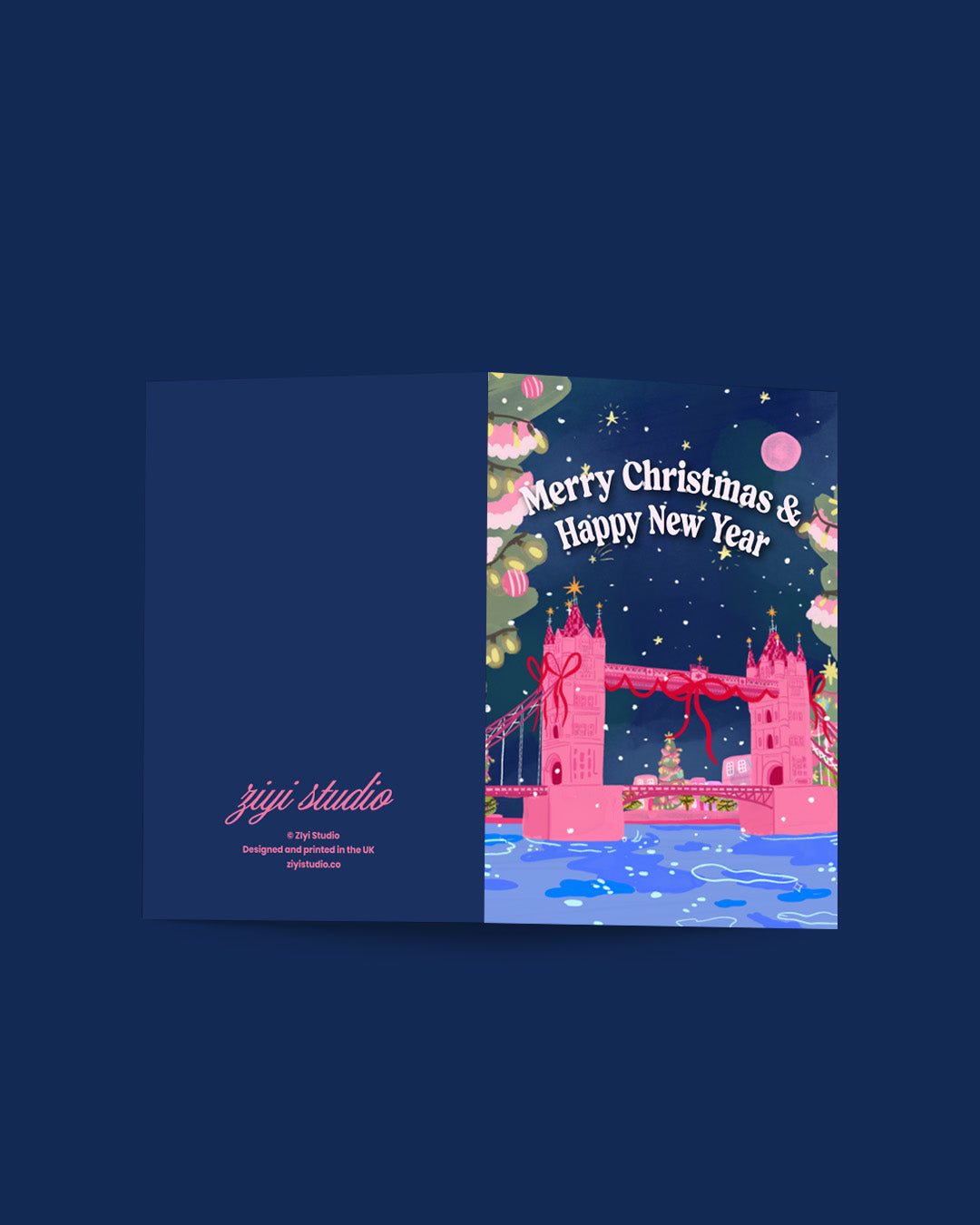 Pink Tower Bridge London Christmas Card
