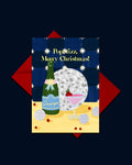 Pop Fizz Merry Christmas card standing upright showing front cover and envelope edge