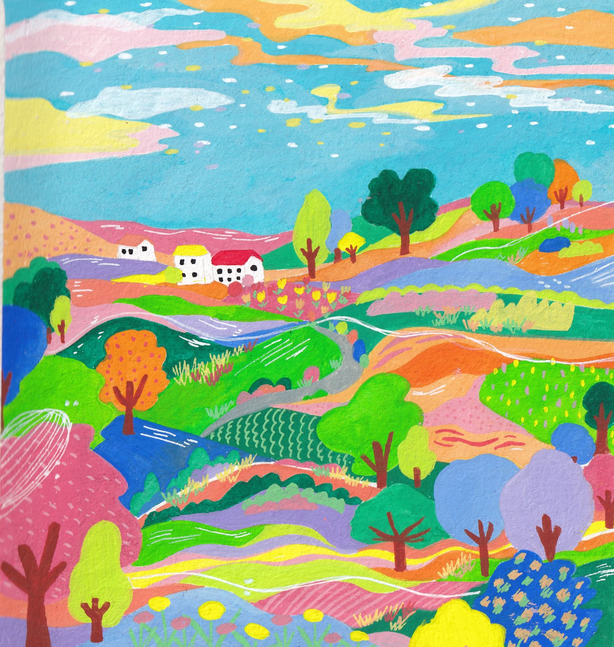 Colorful abstract artwork with various shapes and patterns