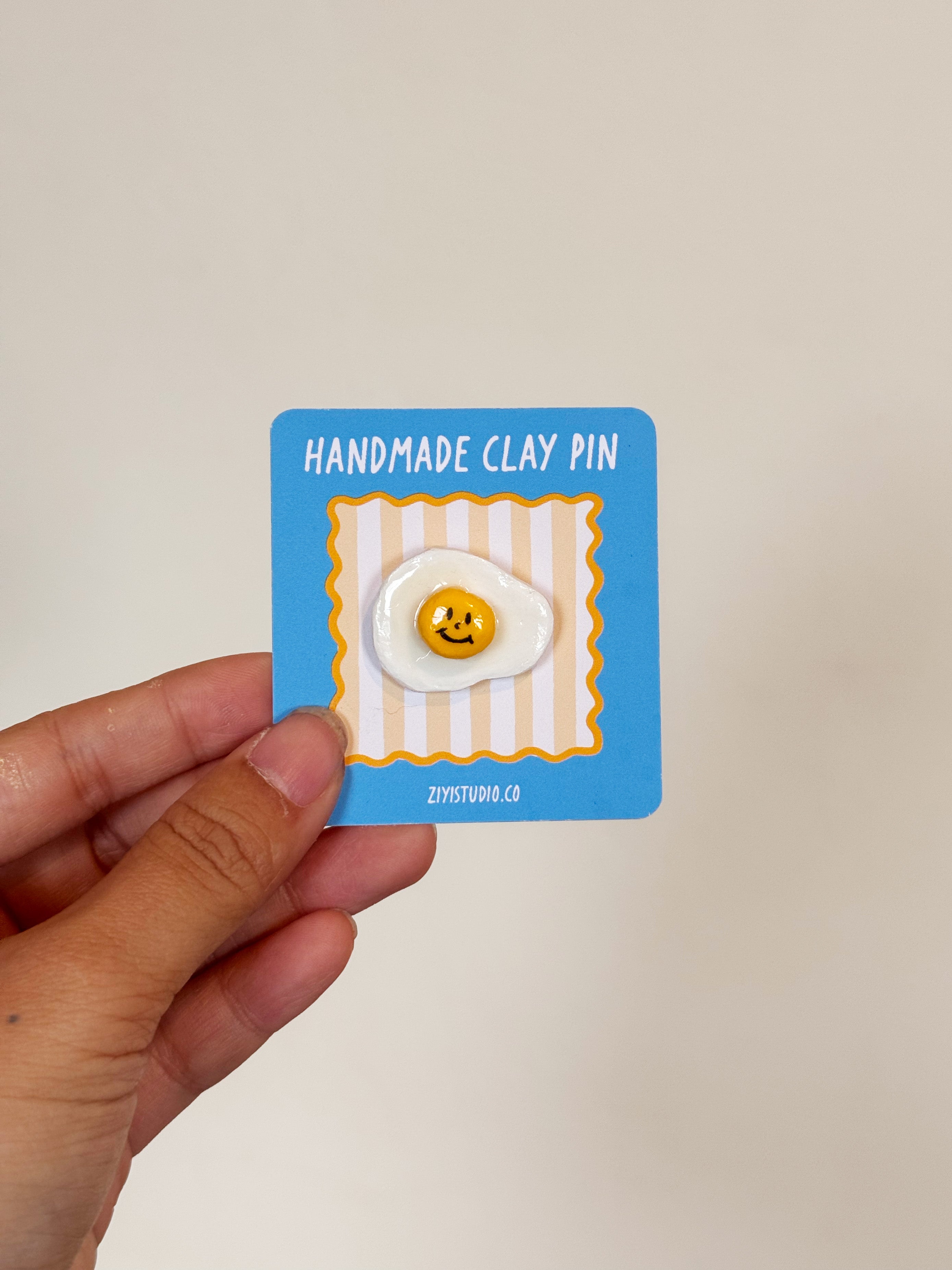 Smiling Fried Egg Pin - Original Stone Clay Brooch