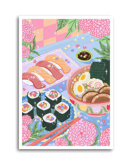 Sushi & Ramen Time - Cozy Food Art Print
