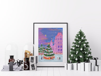 Christmas at the Natural History Museum – London Holiday Art Print