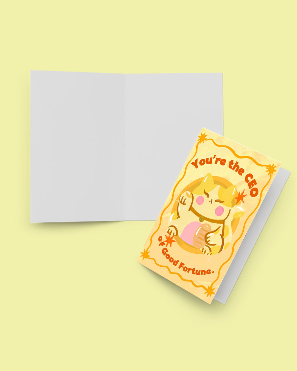 Greeting card with cartoon character and text 'You're the CEO' on a yellow background
