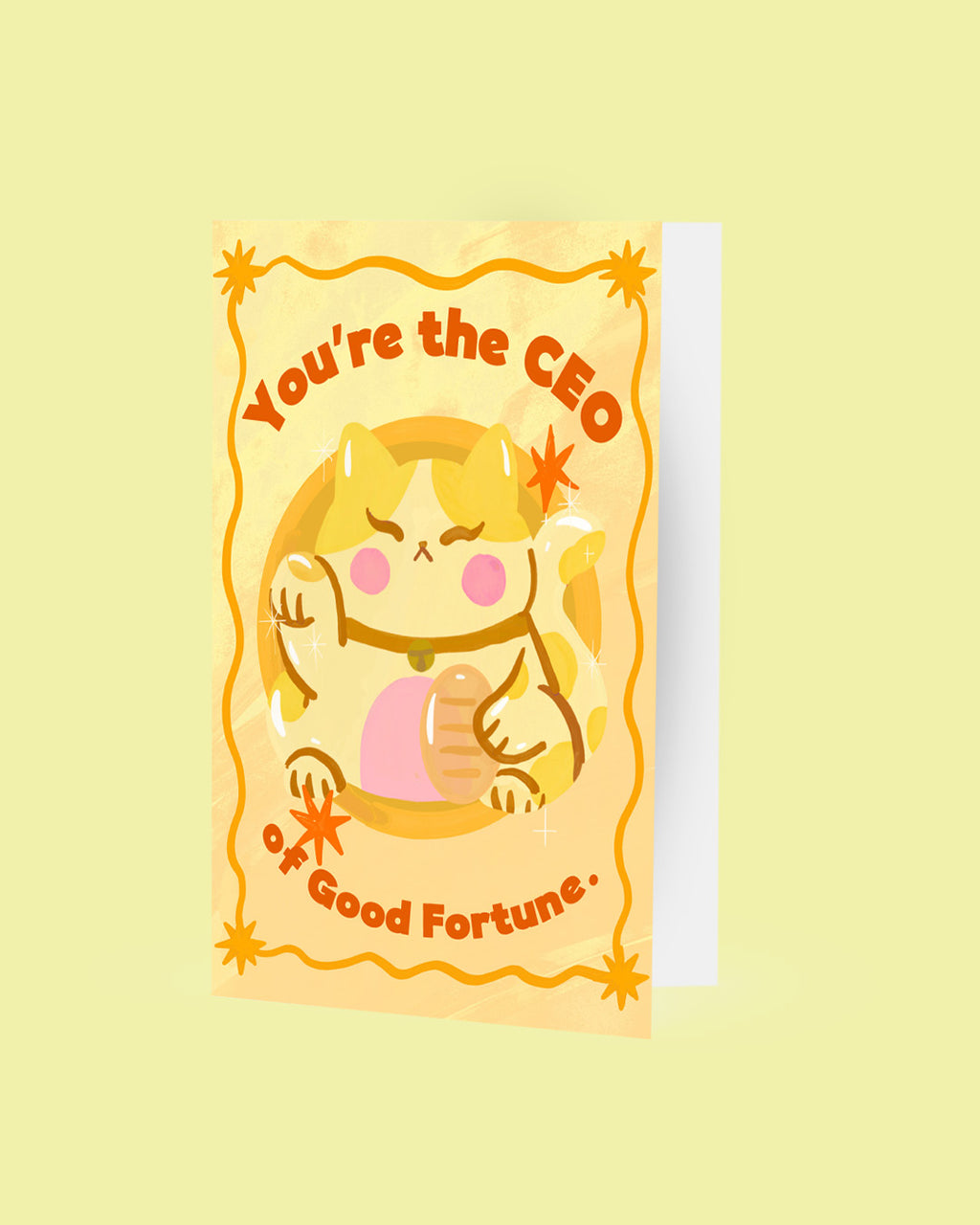 Notebook with a cartoon character and text on a yellow background