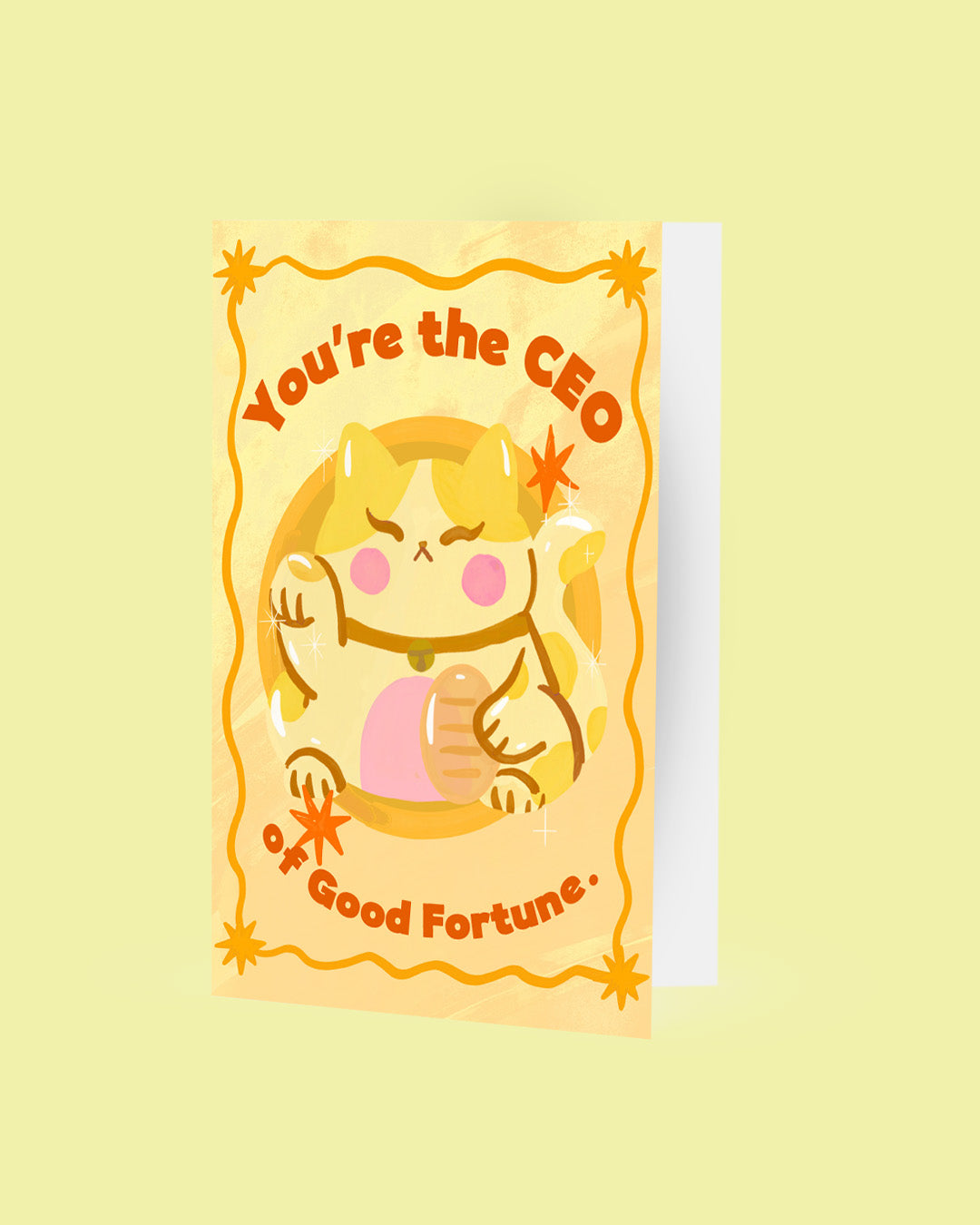 Notebook with a cartoon character and text on a yellow background