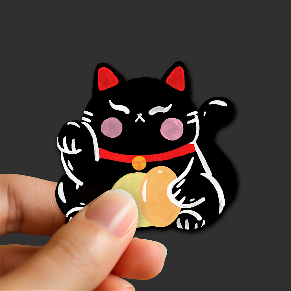 Black Lucky Cat Sticker