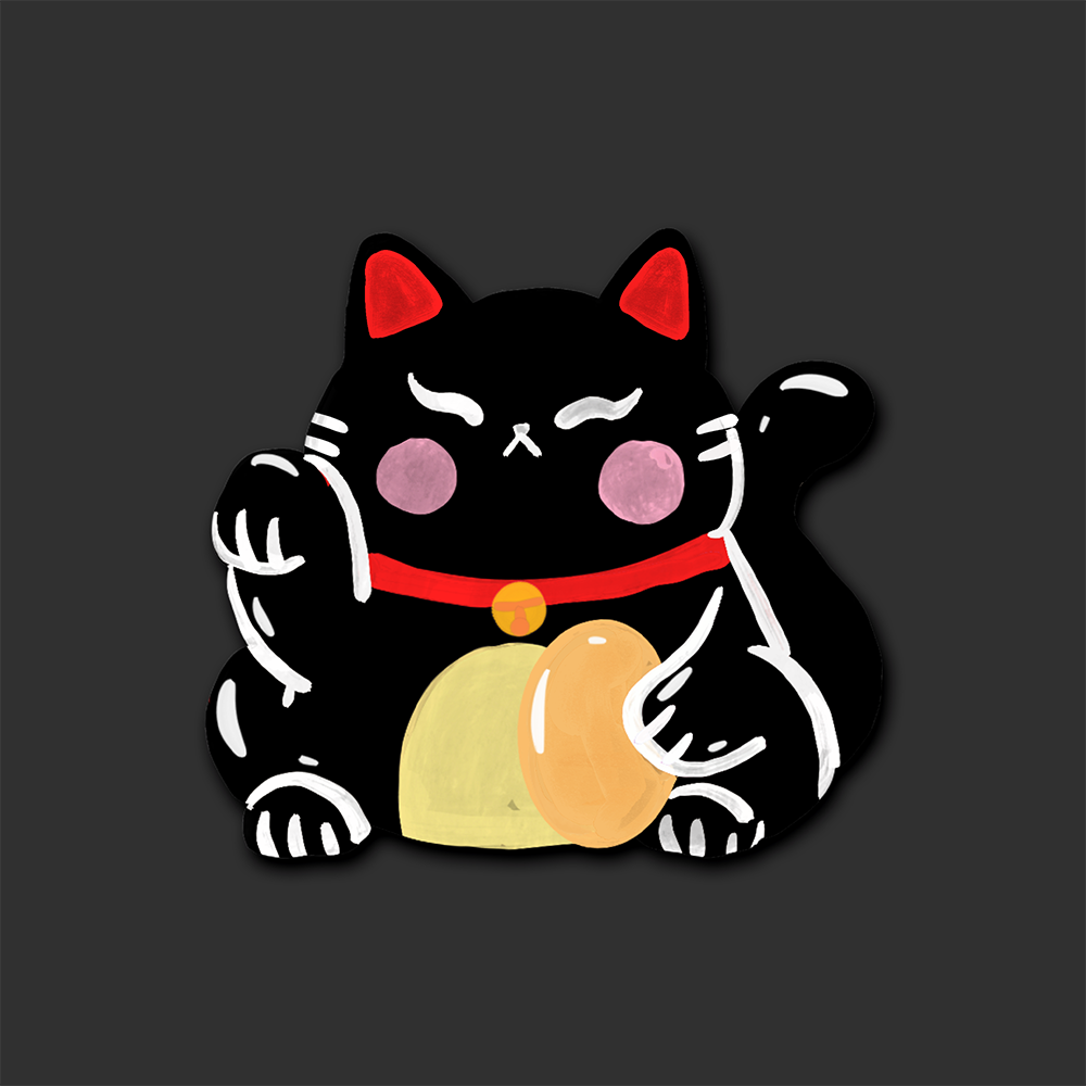Black Lucky Cat Sticker