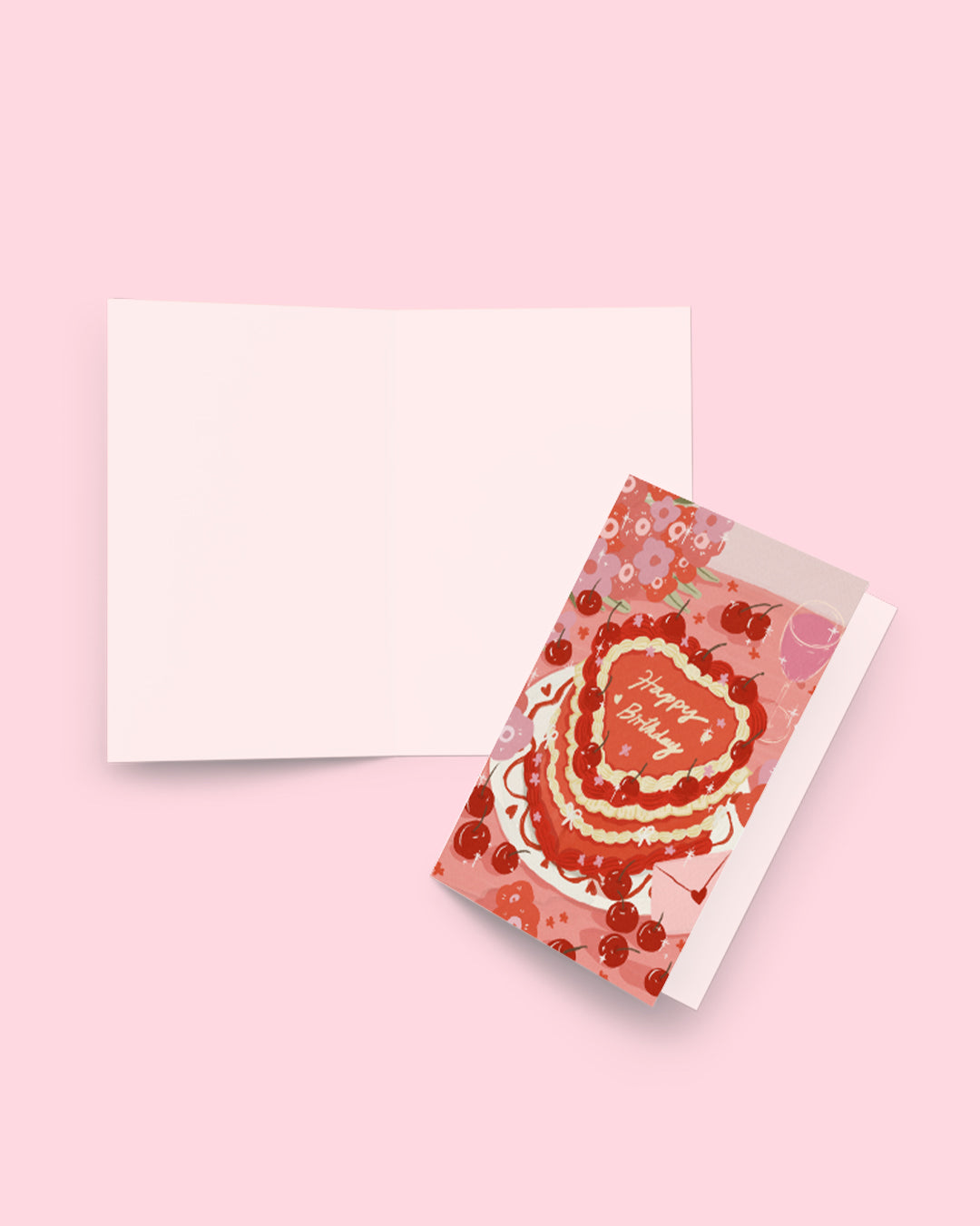 Birthday Cake – Cherry Heart Cake Birthday Greeting Card