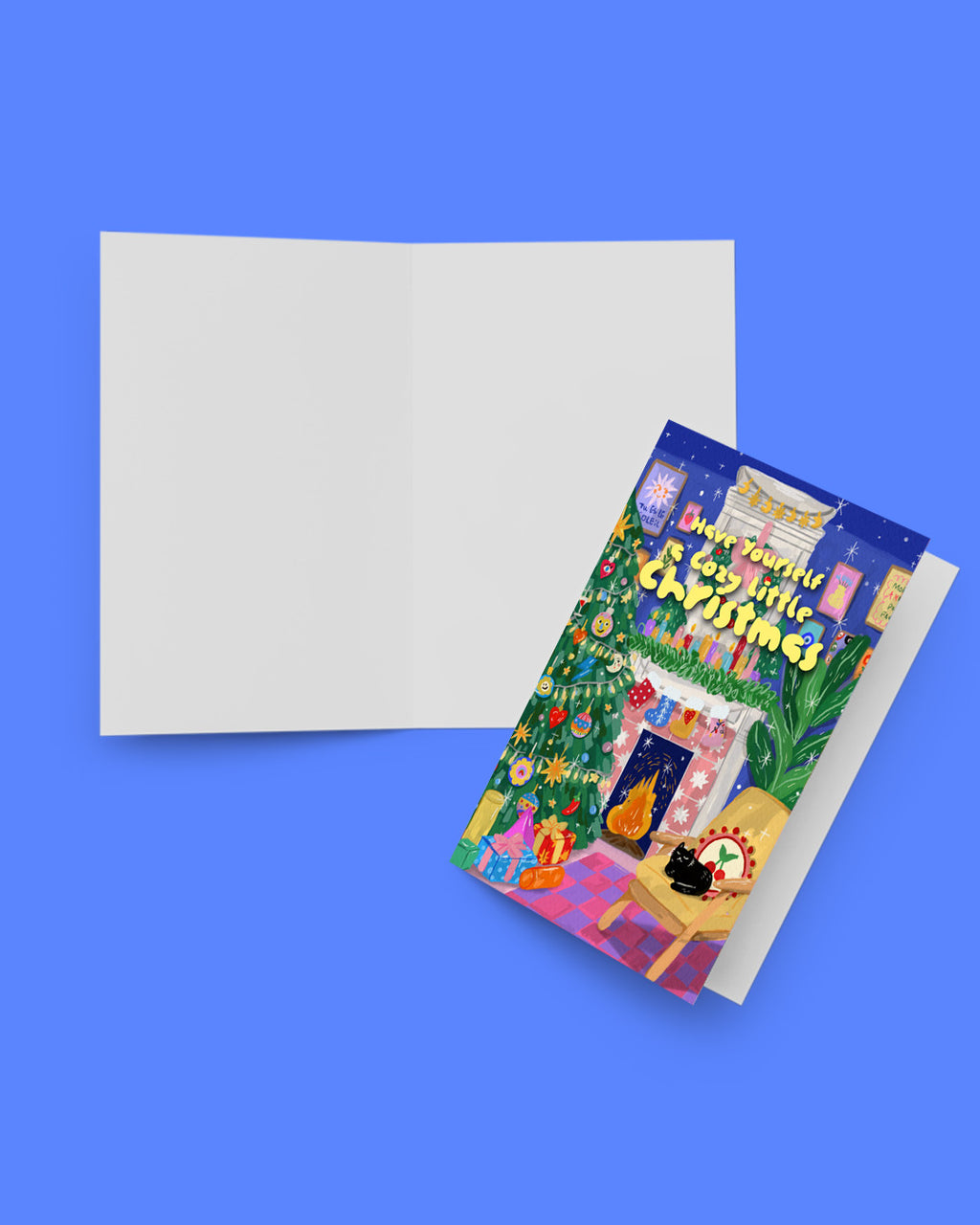 Greeting card with festive design on a blue background