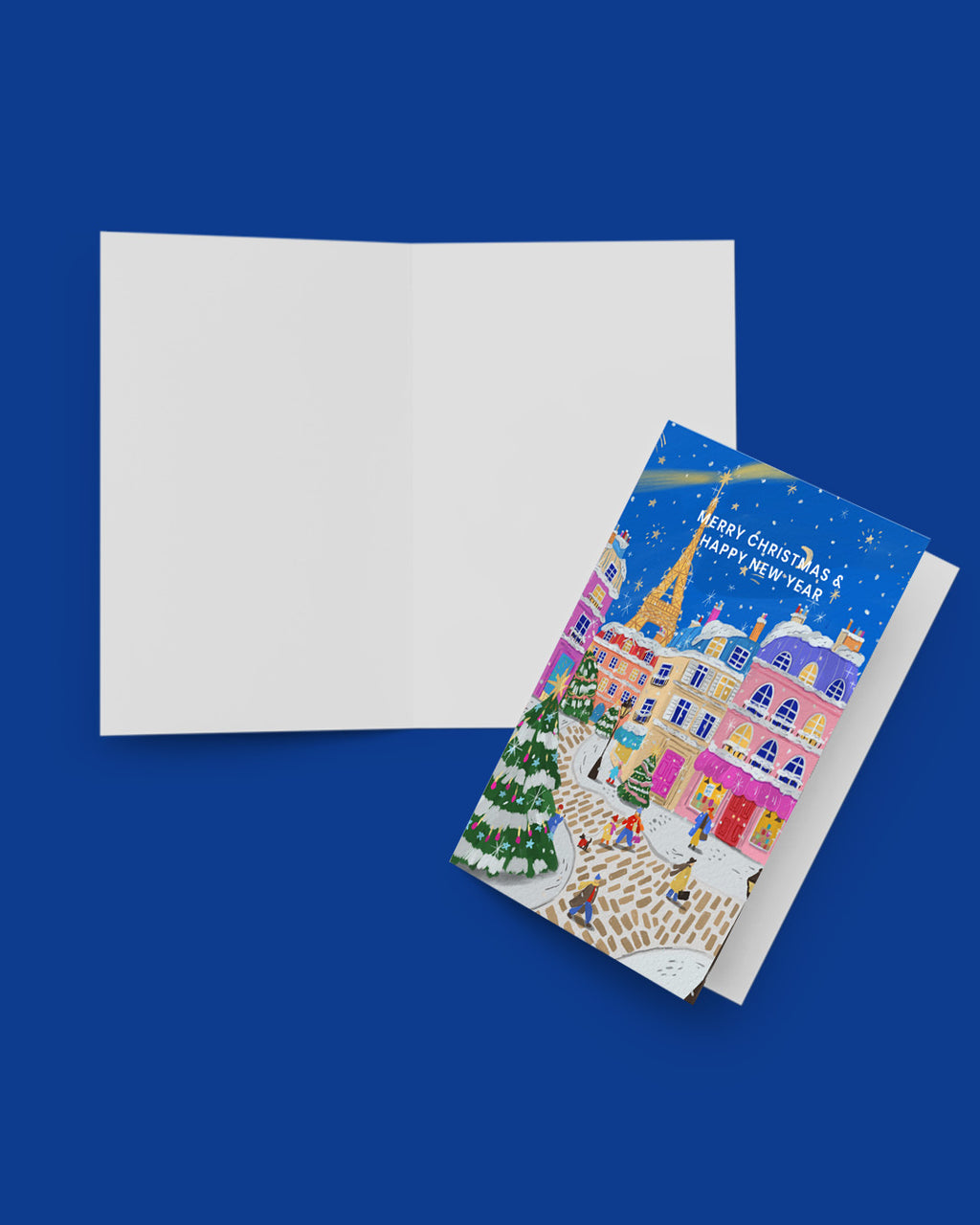 Greeting card with festive design on a blue background