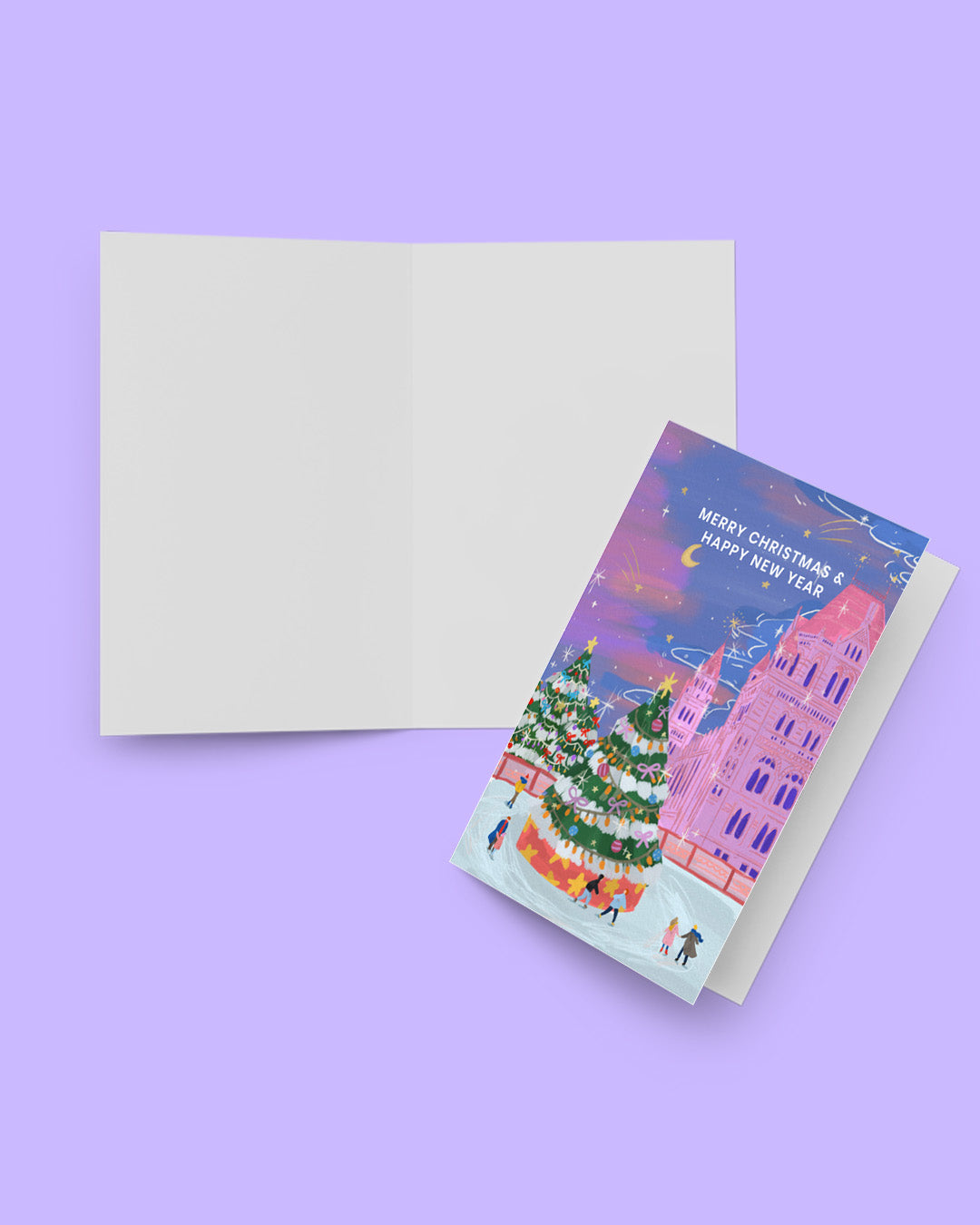 Greeting card with festive design on a purple background