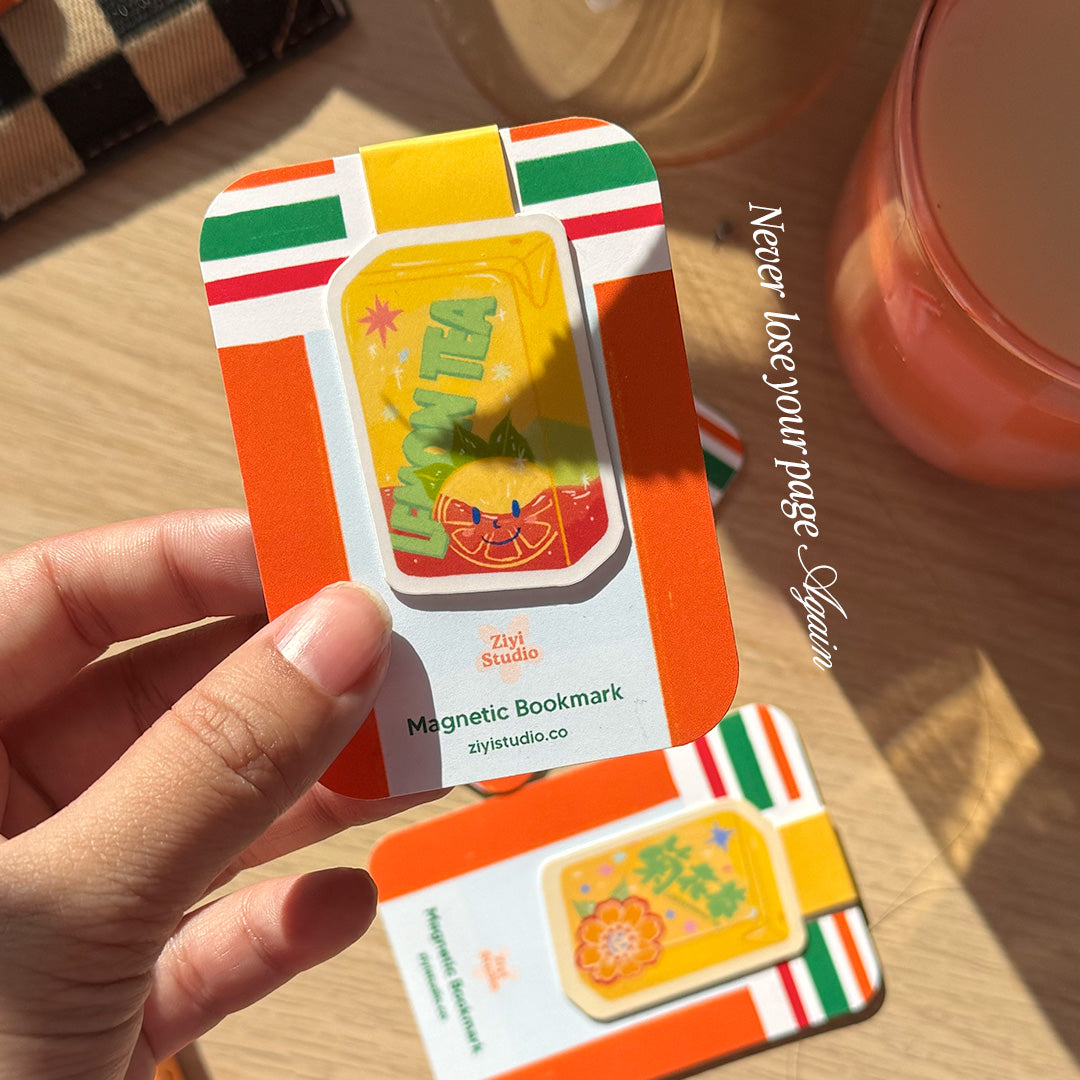 Magnetic bookmark inspired by Hong Kong’s classic lemon tea box drink. Hand-illustrated design with a matte finish, perfect for book lovers and stationery collectors.