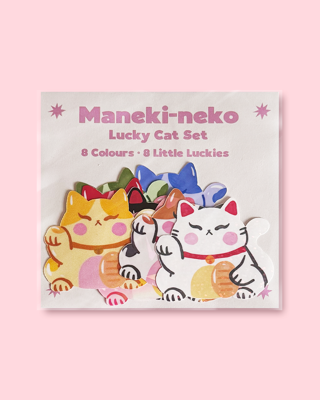 8 color lucky cat Maneki-neko sticker collection gift set with beautiful packaging waterproof vinyl