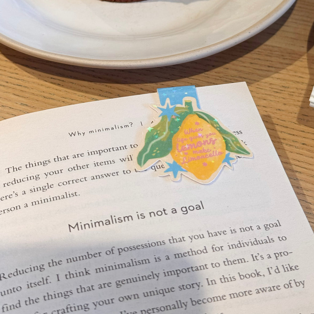 When Life Gives You Lemons Magnetic Bookmark clipped onto an open book during reading