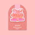 Pink magnetic bookmark with a bow design on a pink background