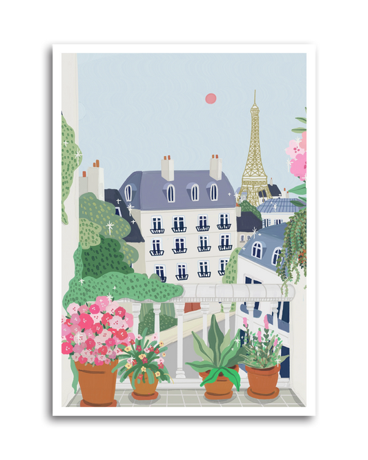 Spring in Paris – Illustrated Balcony View Art Print