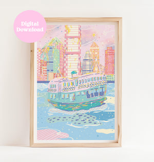 Star Ferry, Hong Kong - Dreamy Cityscape Art Print (Digital Download)