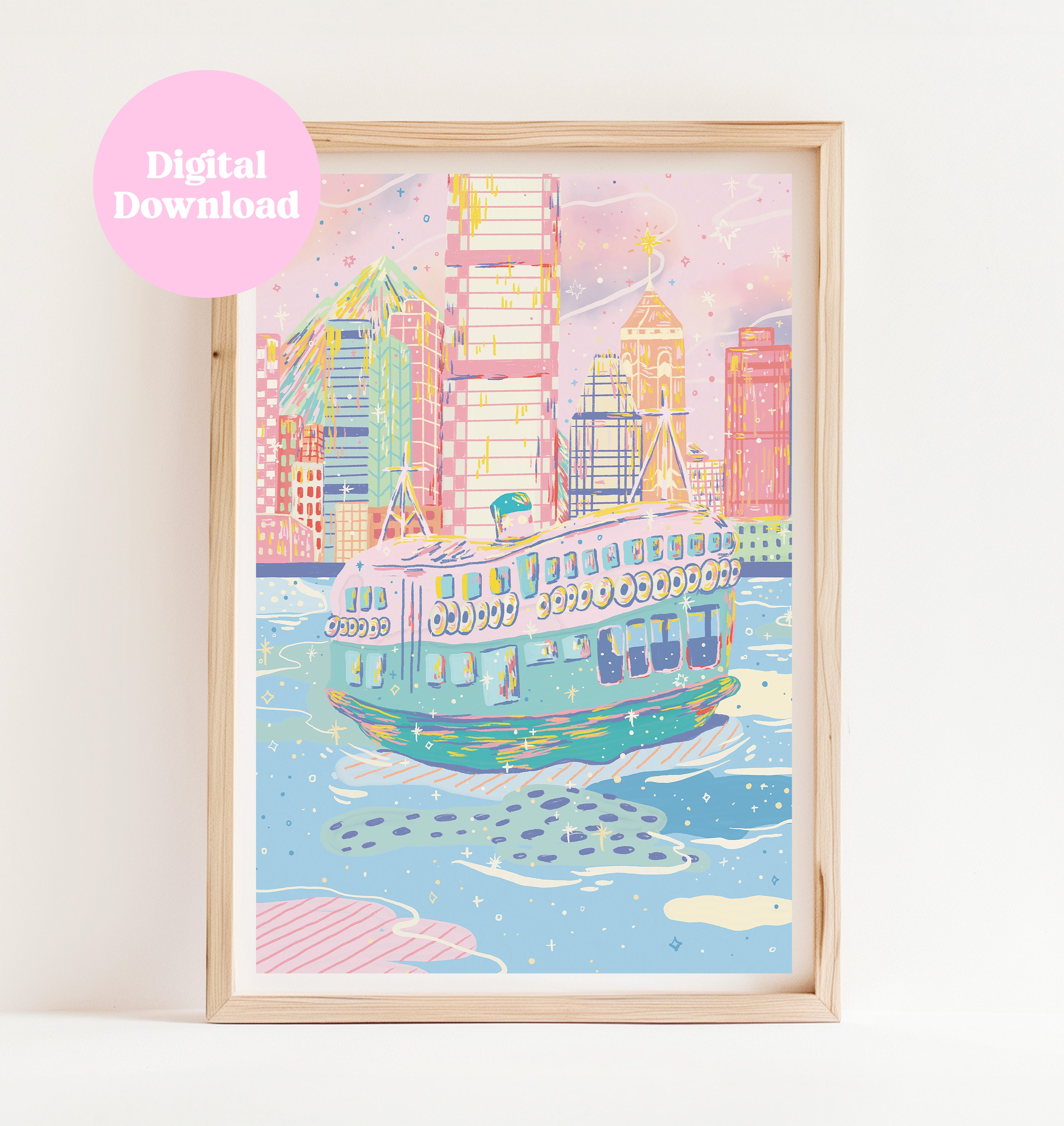 Star Ferry, Hong Kong - Dreamy Cityscape Art Print (Digital Download)